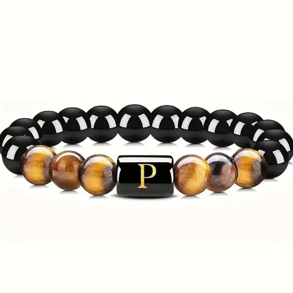 Men's tiger eye Initial Bead Bracelet
